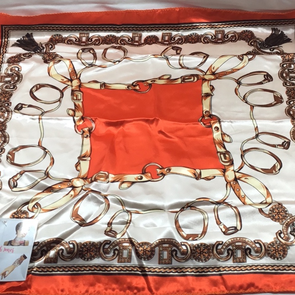 Kenneth Jones small scarf 20”x20” orange gold NWT